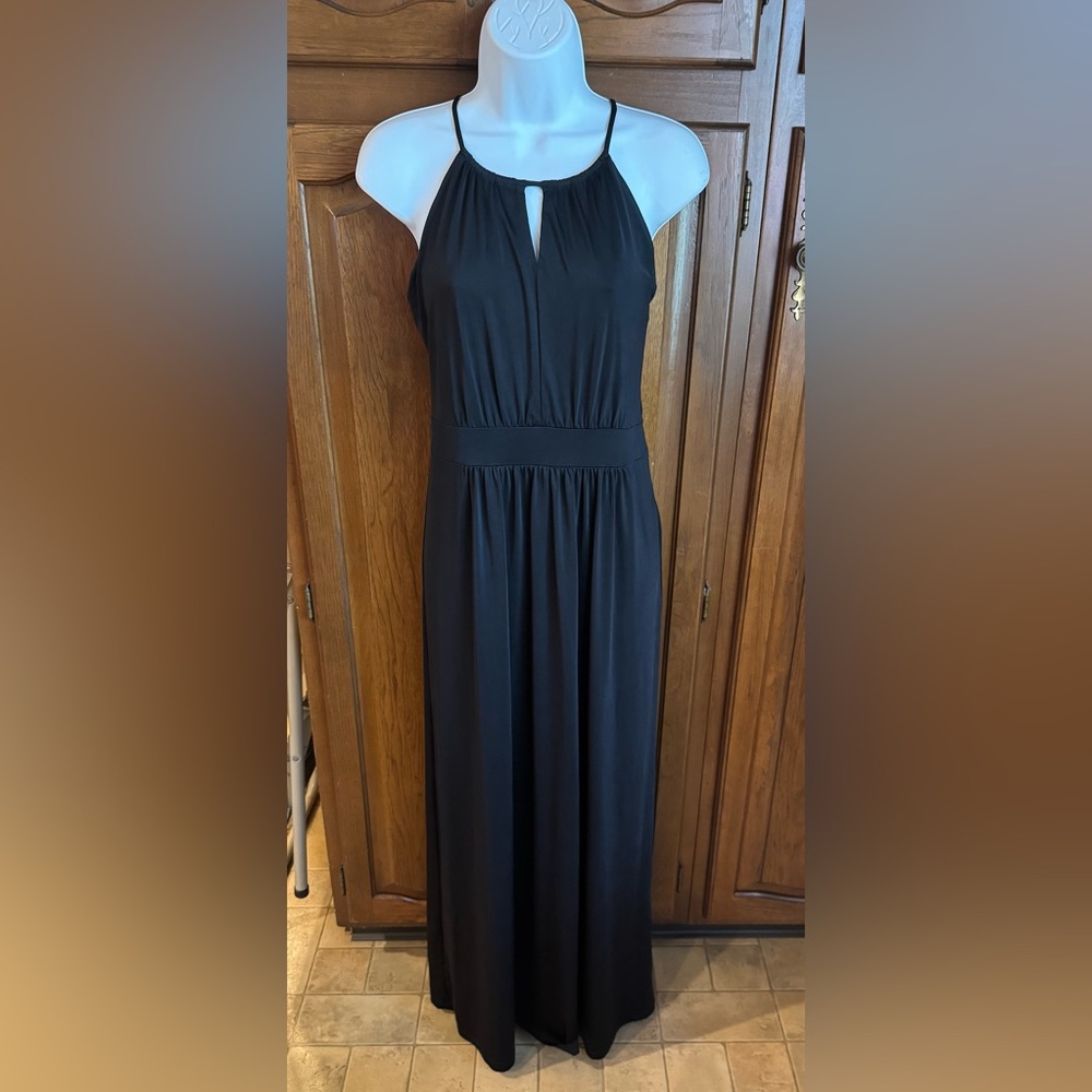 LOFT Black Sleeveless Keyhole Maxi Dress, Medium Petite